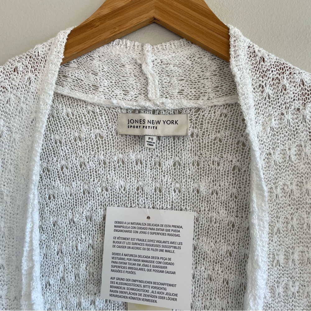 Jones New York Women's Short Sleeve Open Front White Sweater Size PS - Picture 4 of 10